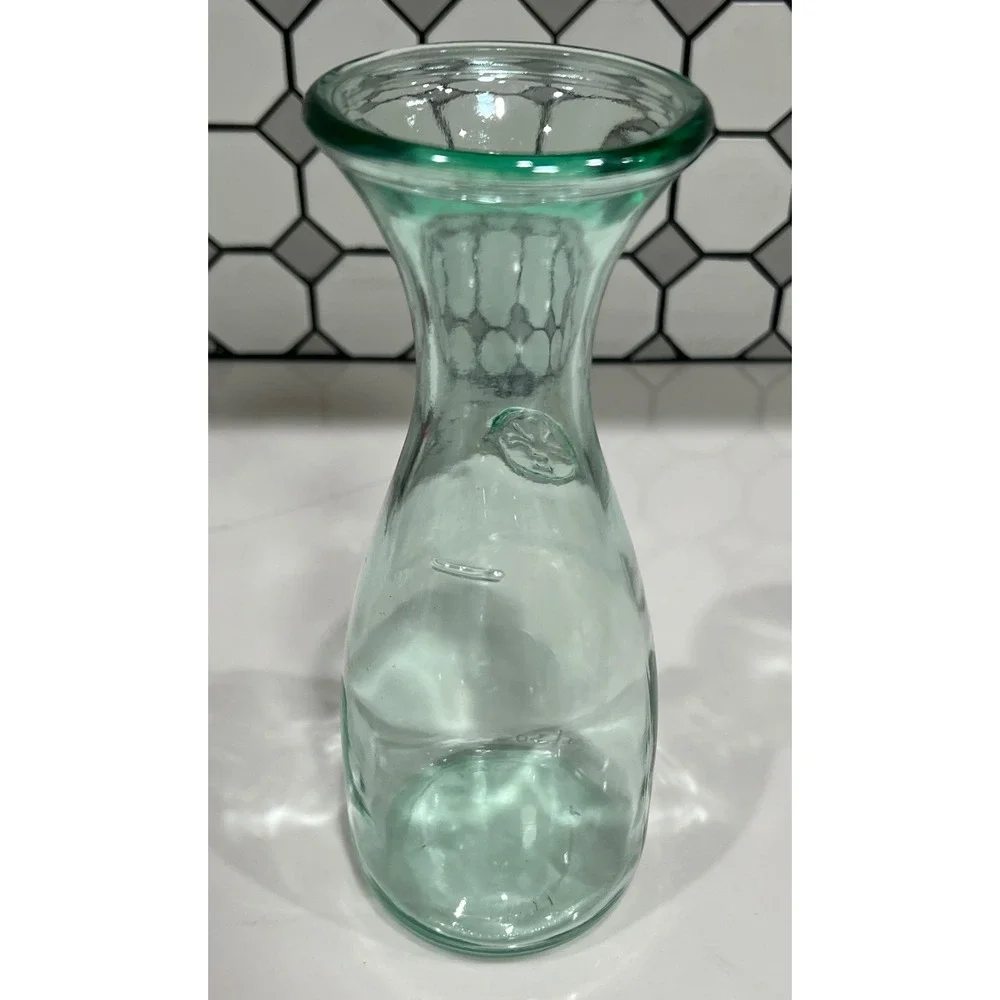 Vintage Italian Green Glass Carafe Fleur-de-Lis 500ml Wine Decanter Italy 8in